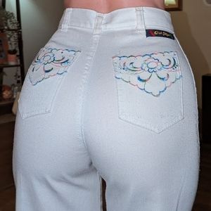 Vintage embroidered pocket white pants 24"